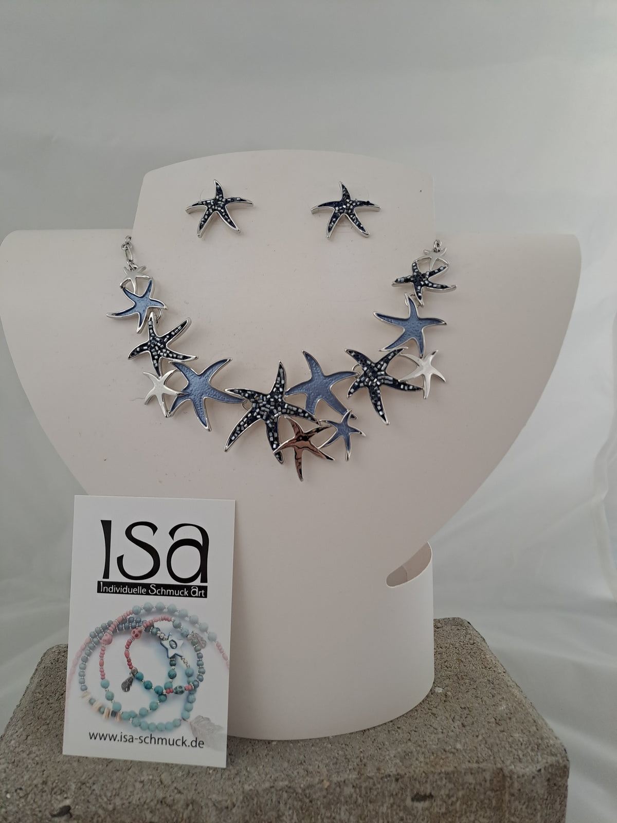 Set "Seestern" blau, Kette mit Ohrstecker