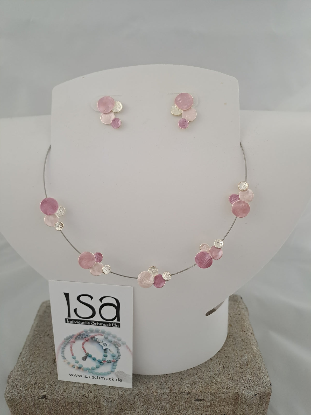 Set "Punkt" rose, Kette mit Ohrstecker