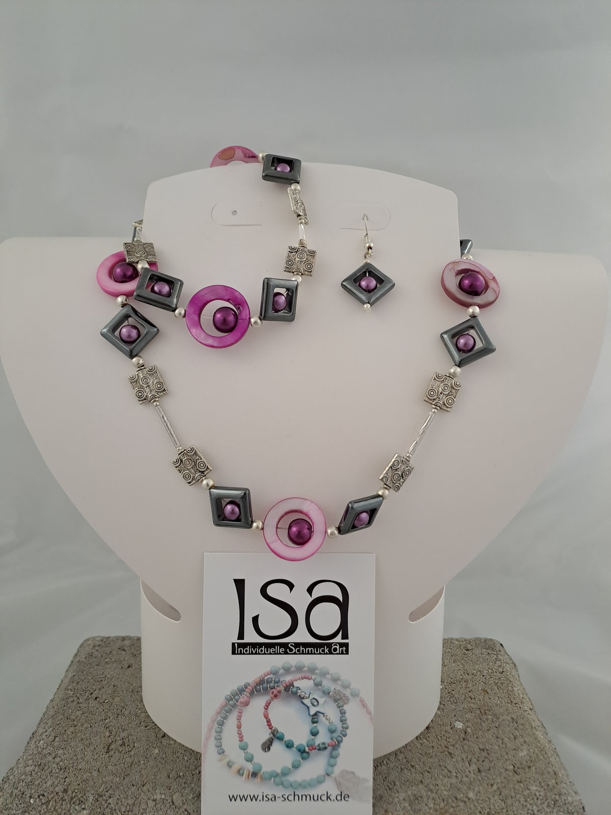 Set mit Hämatitsteinen, Kette-Armband-Ohrringe