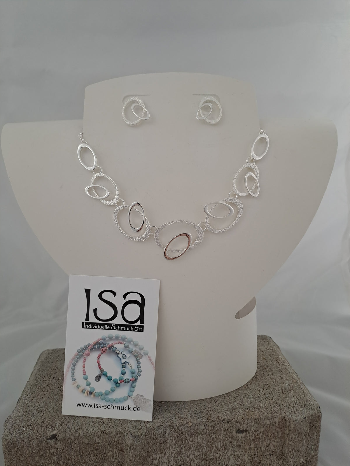 Set "Saturn" silber, Kette mit Ohrstecker