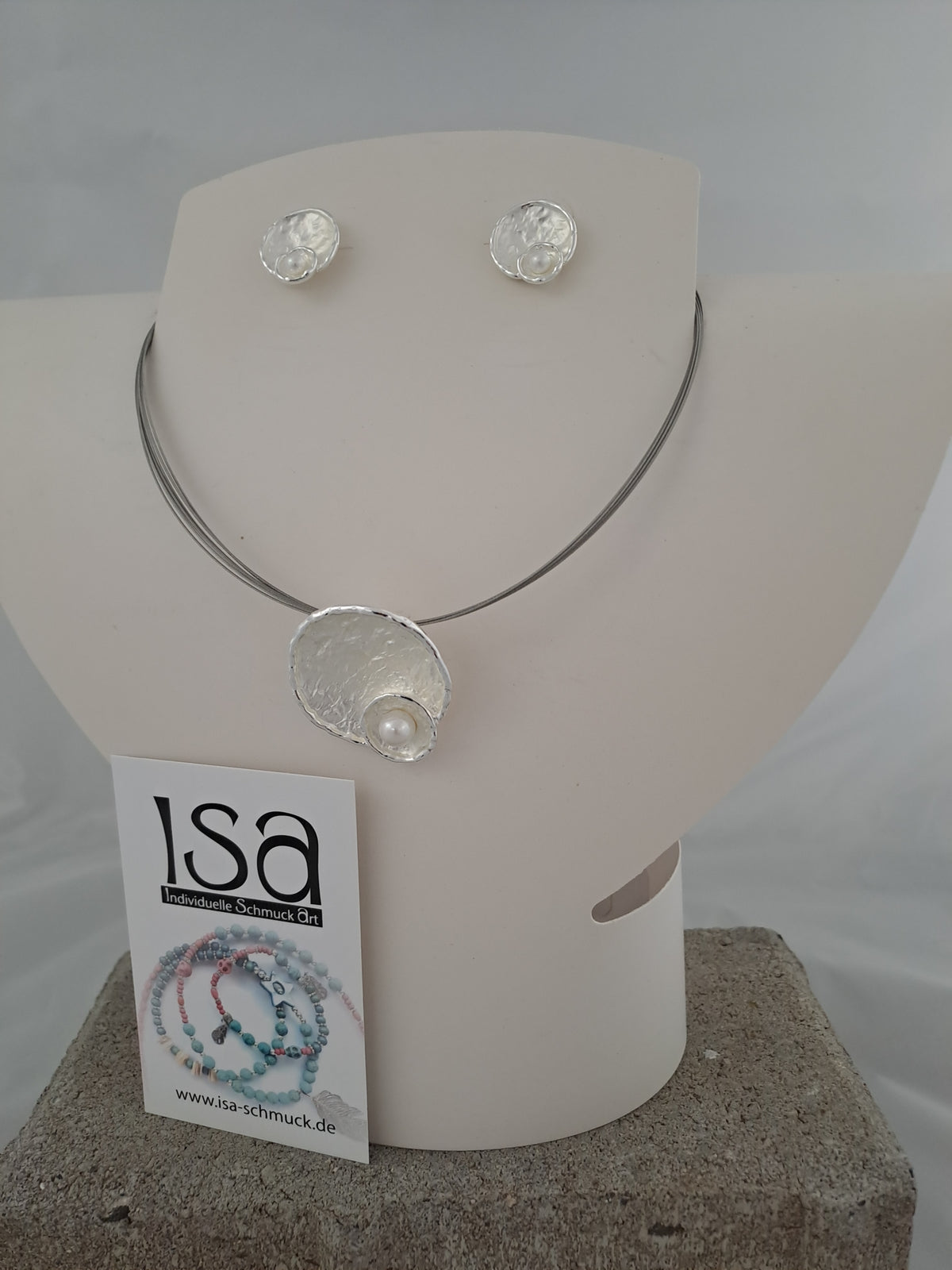 Set "Pünktchen" silber mit Perle, Kette mit Ohrstecker