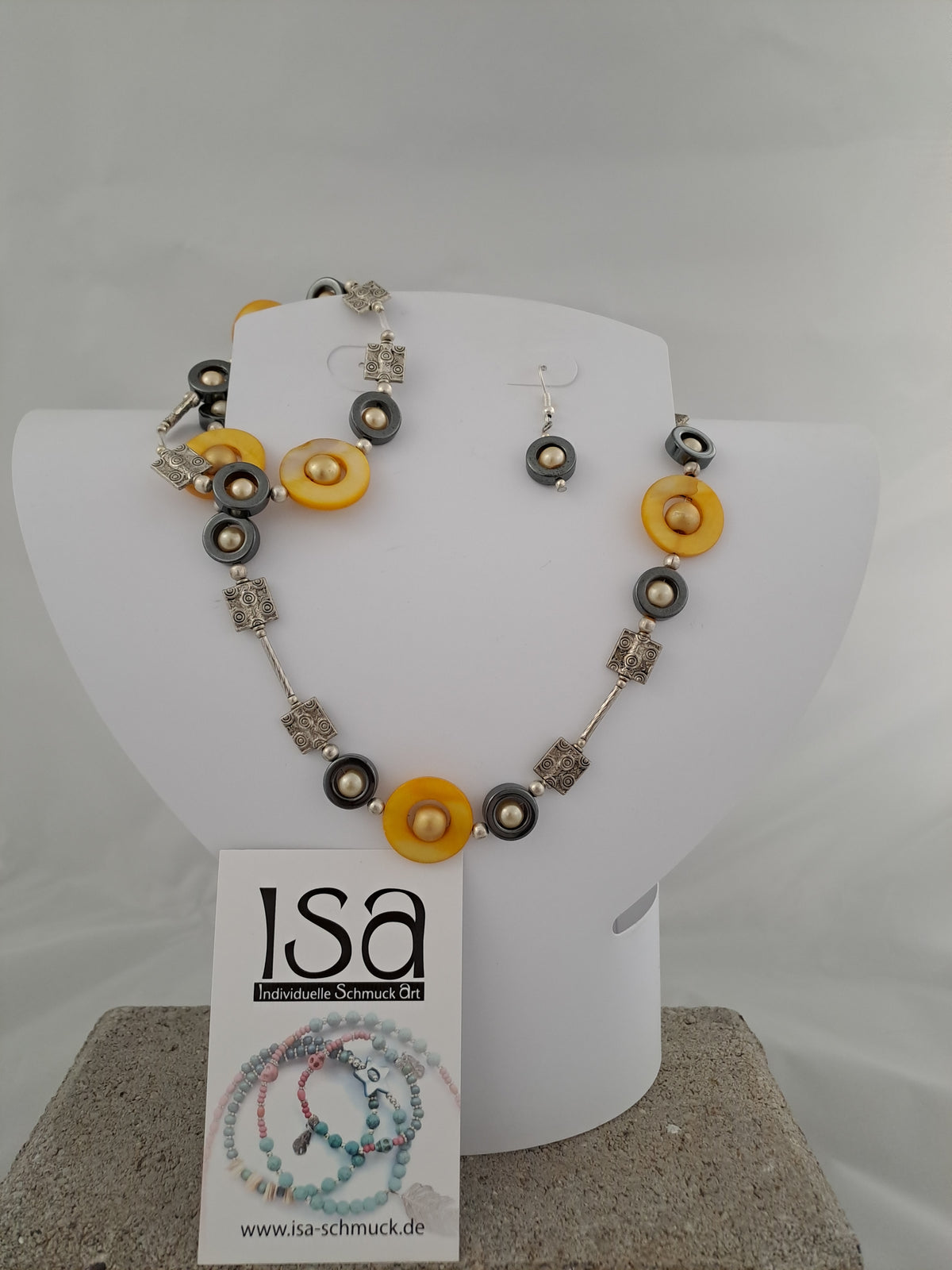 Set mit Hämatitsteinen, Kette-Armband-Ohrringe