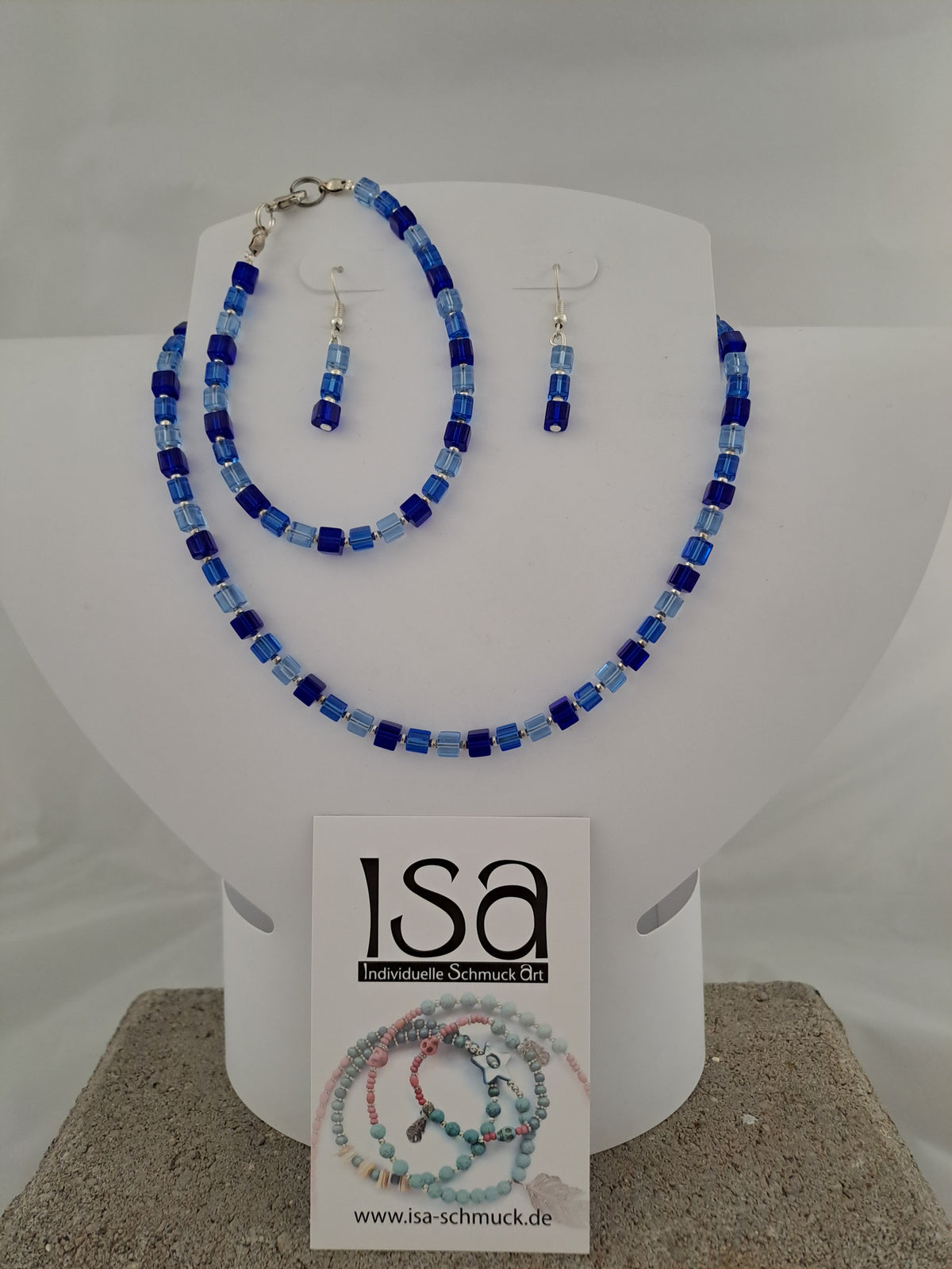 Set mit Glaswürfeln 4mm, Kette-Armband-Ohrringe