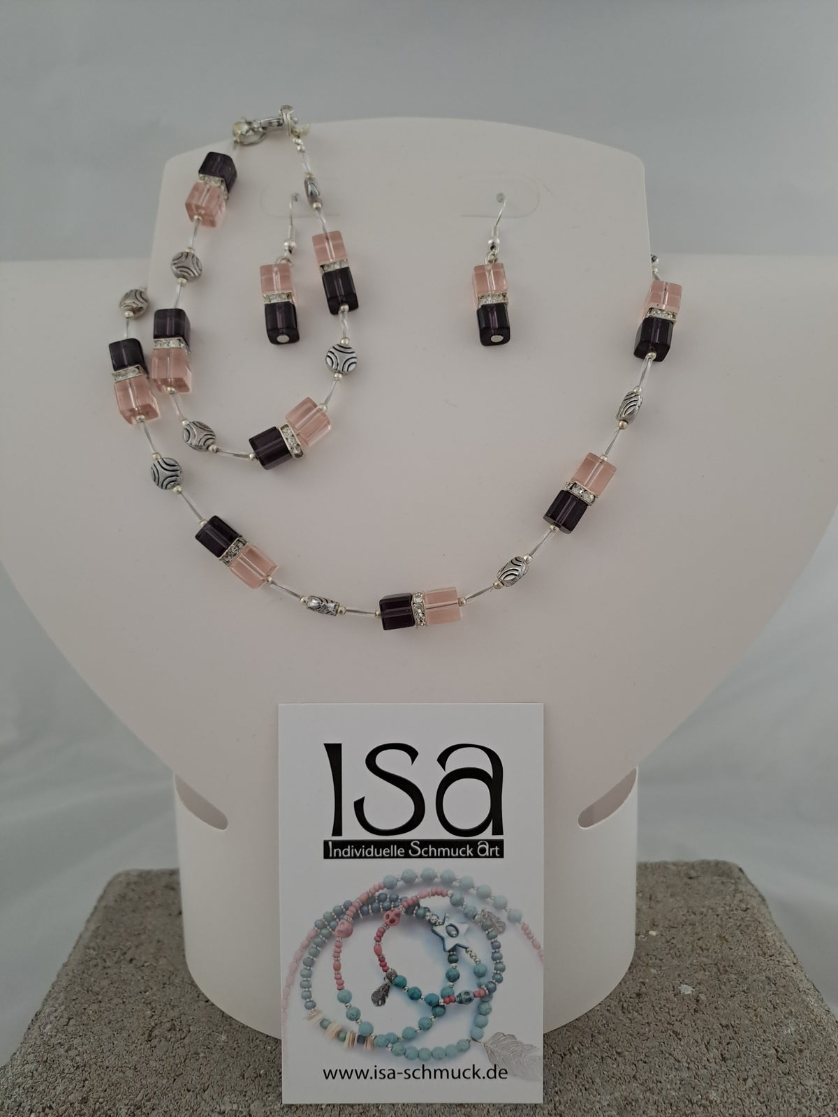 Set mit Glaswürfeln 6mm, Kette-Armband-Ohrringe