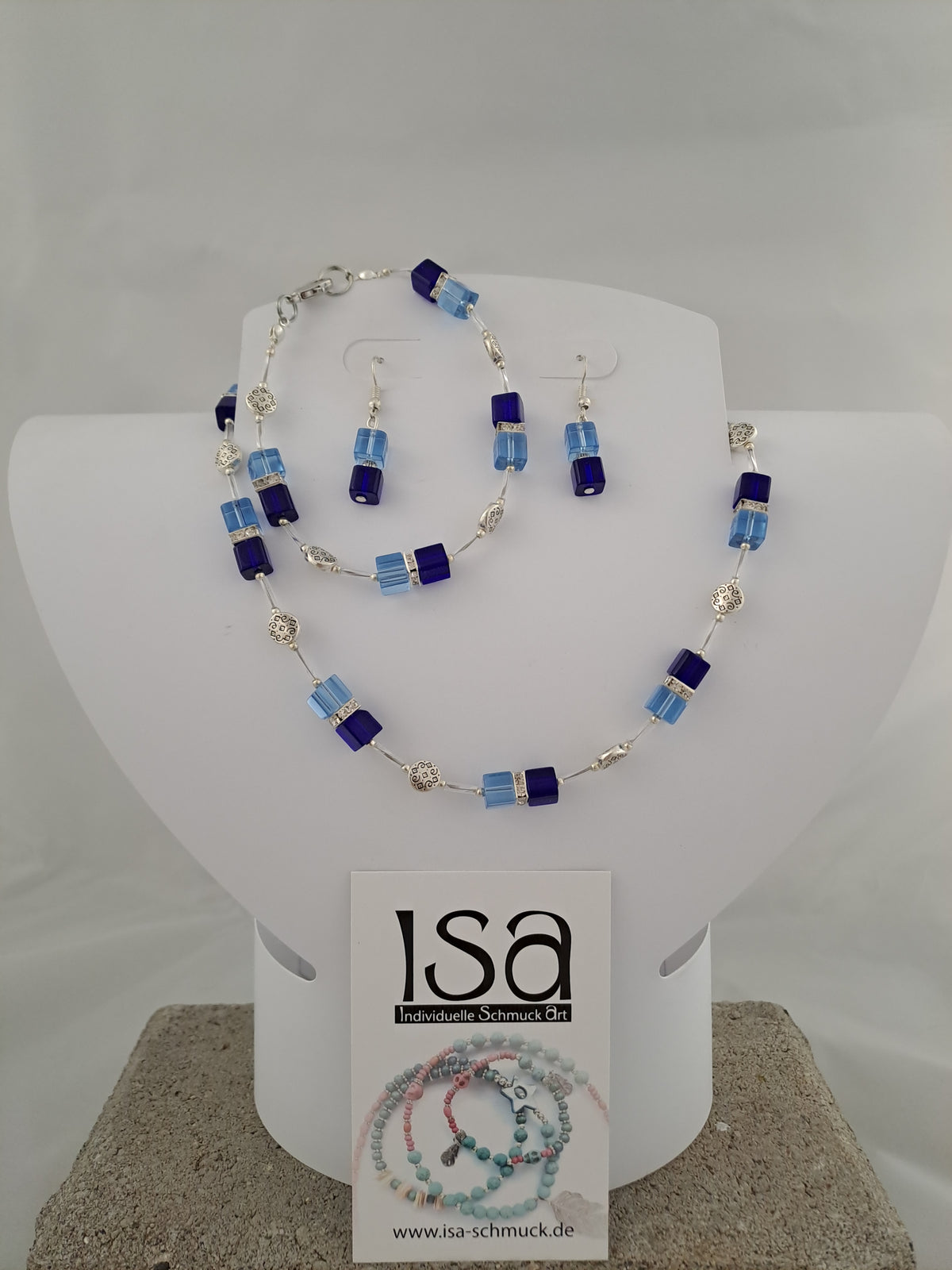Set mit Glaswürfeln 6mm, Kette-Armband-Ohrringe