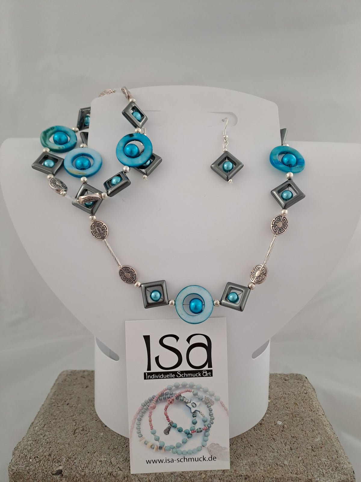 Set mit Hämatitsteinen, Kette-Armband-Ohrringe